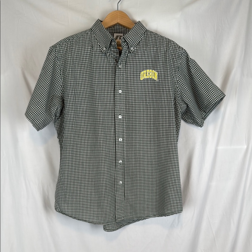 Men's Russell Oregon Athletic Black & White Casual Button Down Collared Shirt Lg